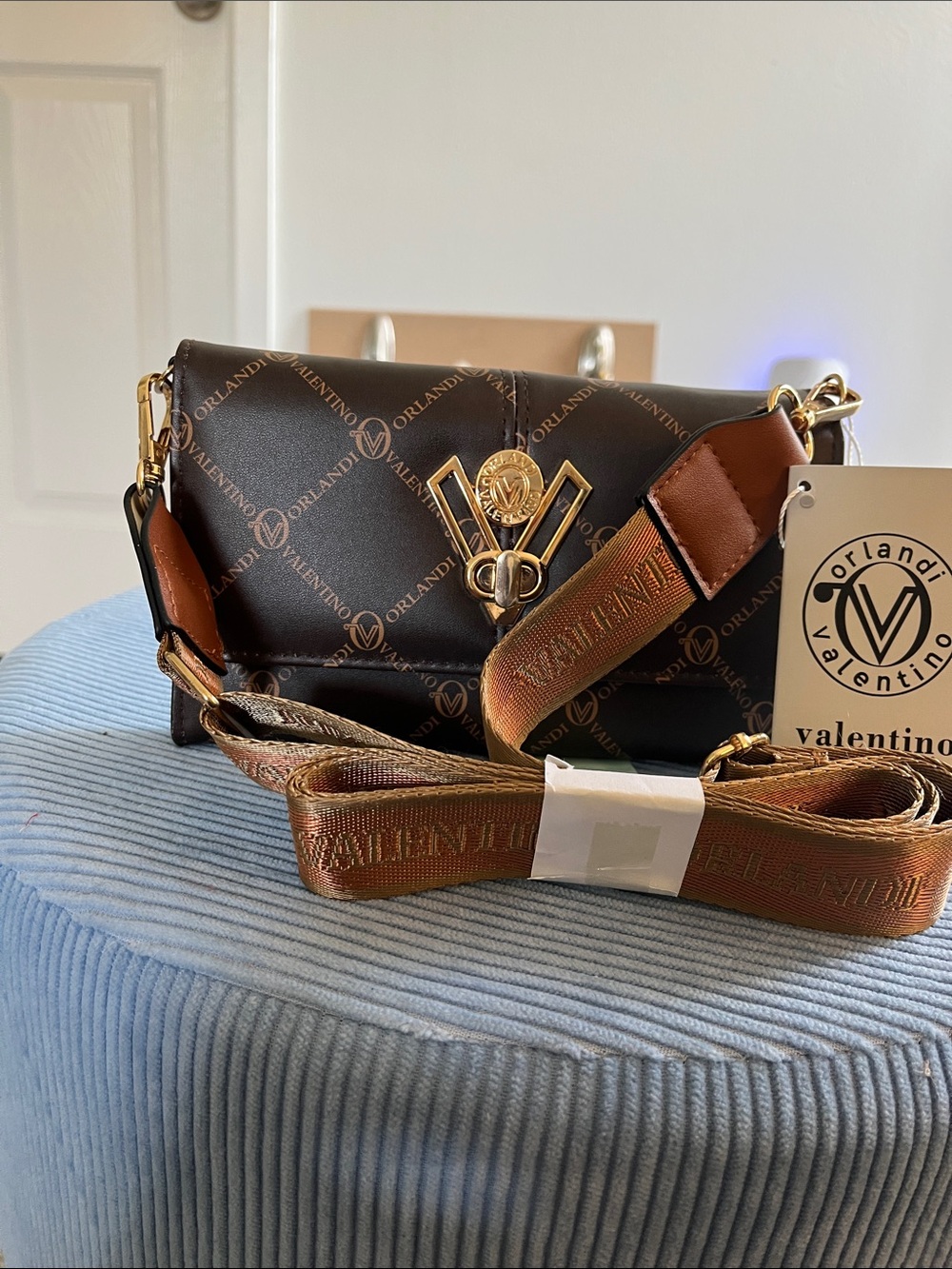 Valentino ORLANDI Crossbody Bag in Dark Brown with Gold Hardware